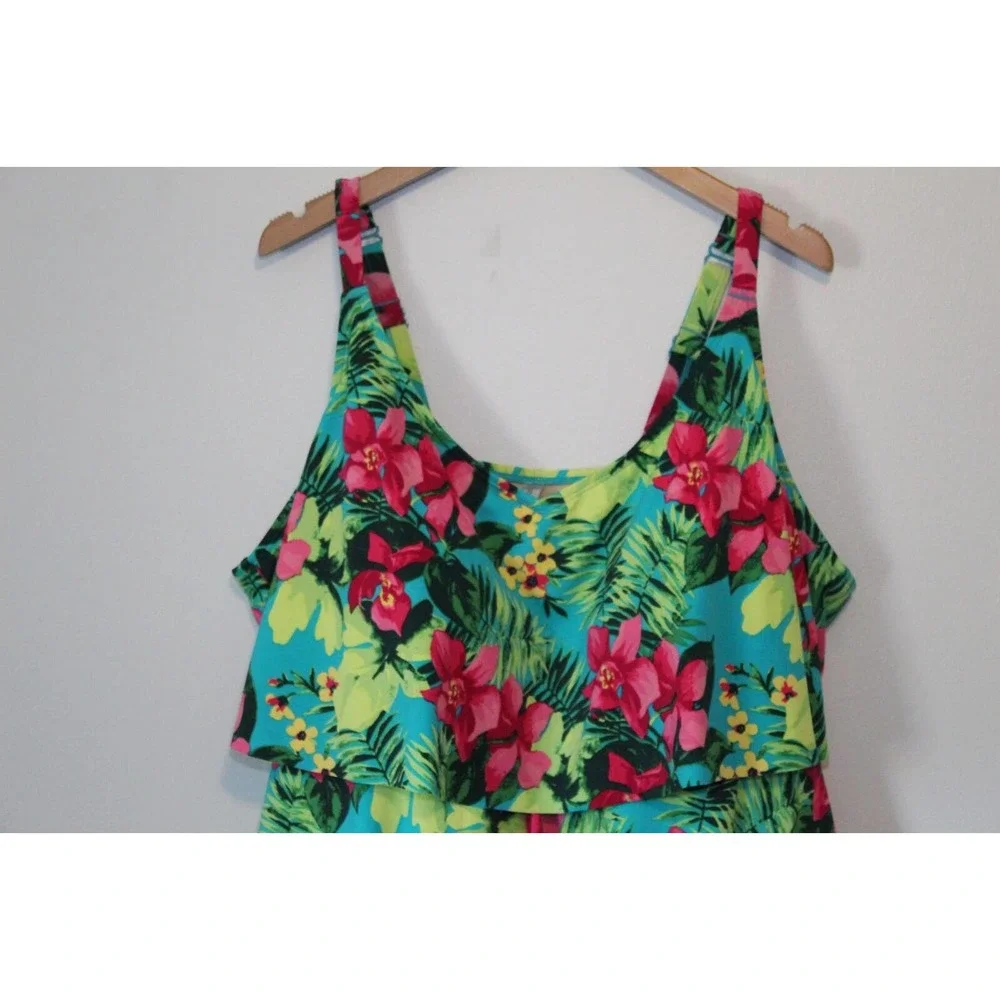Catherines Tropical Floral Tiered Swimdress One Piece Swimsuit Plus 30W H14335 - Picture 4 of 11